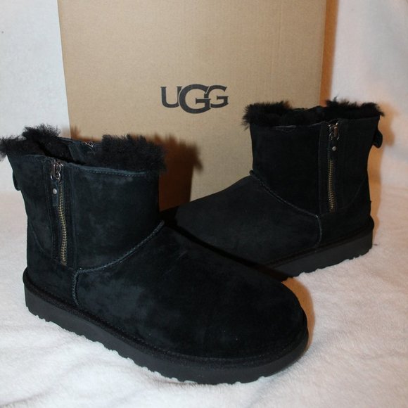 UGG BLACK WATER‎ RESISTANT DOUBLE ZIP MINI BOOTS - Picture 3 of 9